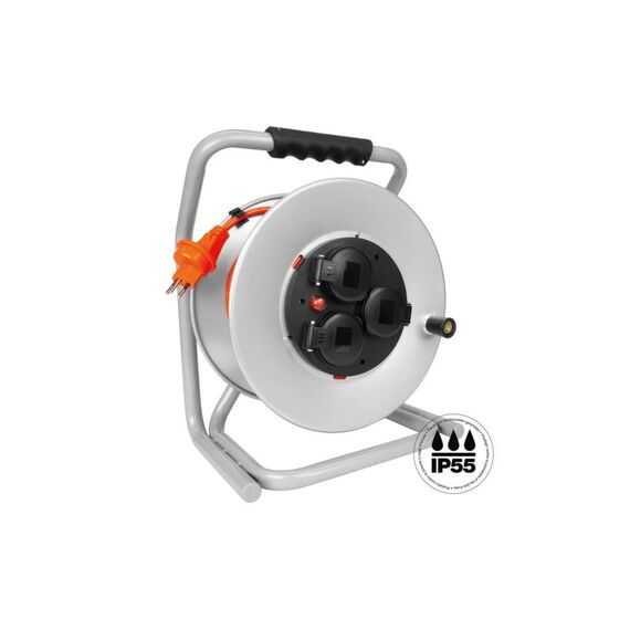 Steffen Metall Kabelrolle 3xT13 IP55 Kabel 25m, Stecker T13 IP55, grau schwarz