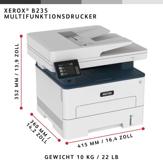 Xerox B235 A4 34 Seiten/Min. Wireless Duplex Kopie/Druck/Scan/Fax PS3 PCL5e/6 Automatischer Vorlageneinzug 2 Behälter Gesamt 251 Blatt, 5 image
