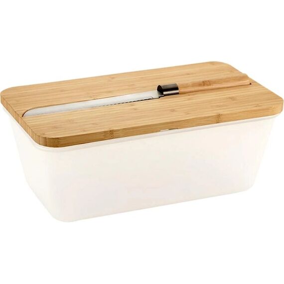Kesper Brotbox mit Schneidebr. u. Messer PP/Bambus, Weiss