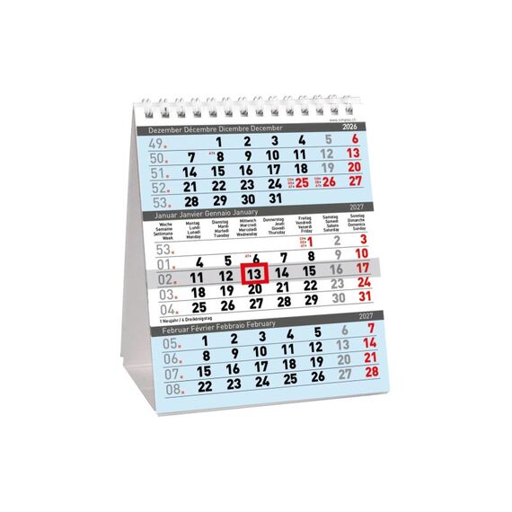 Simplex 3-Monats-Tischkalender 2027 Spiralbindung und Kartonsteller, 125x155mm