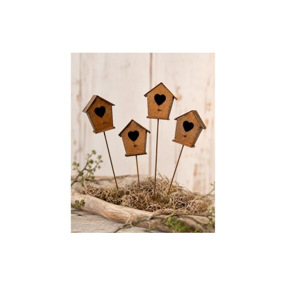 Chalet Metall Vogelhaus 5,5cm auf Stick Rost (4Stk im Pack)