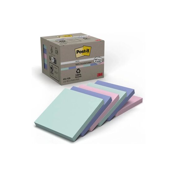 Post-It 3M Post-it Recycling Notes, ver. Farben 6 Blöcke à 100 Blatt, 76 x 76  mm
