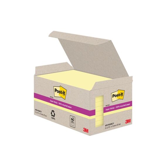 Post-It 3M Post-it Super Sticky Recycling Notes gelb, 8 Blöcke à 70 Blatt , 127 x 76 mm