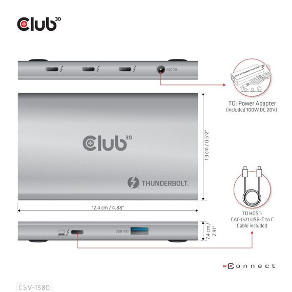 CLUB3D Certified Thunderbolt™4 Tragbarer 5-in-1-Hub mit Smart Power, 3 image