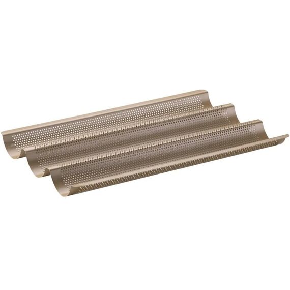 Zenker Baguetteblech-Dein Brot! Stahlblech gold, 3er, 385x250x30mm