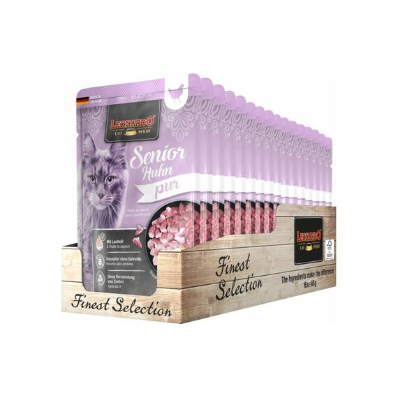 Leonardo Cat Food Leonardo Nassfutter Senior Huhn Pur Kit 16x85g