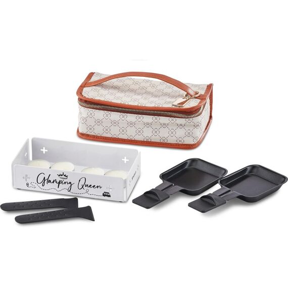 Trisa Electronics Trisa Raclette Journey Deluxe 2 Pfännchen, 4 Kerzen, Tasche