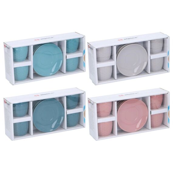 AlpinaEspresso-Set m.Tellern,4St,Assortiert 4 Gläser, 4 Teller, Keramik