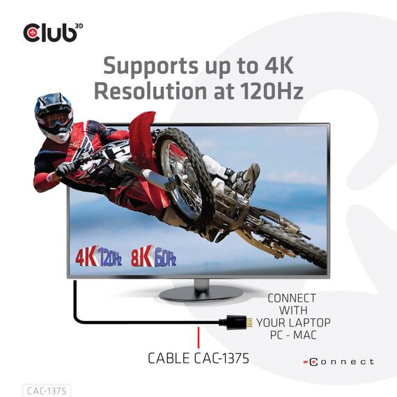 CLUB3D Ultra High Speed HDMI™ Certified Cable 4K120Hz 8K60Hz 48Gbps M/M 5m/16.4ft