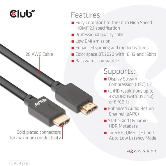 CLUB3D Ultra High Speed HDMI™ Certified Cable 4K120Hz 8K60Hz 48Gbps M/M 5m/16.4ft, 6 image