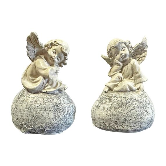 Dameco Grabdekoration Engel, 2er Set Grau, Polyresin, 4.2x5.8x8 cm (LxBxH)