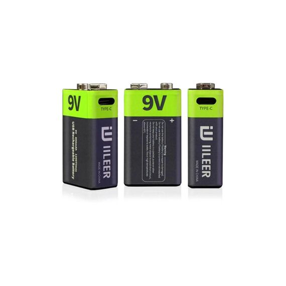 IILEER 9V Lithium Akkus 350mAh 2 Stück Wiederauflaudbar Akkubatterie 9V USB-C