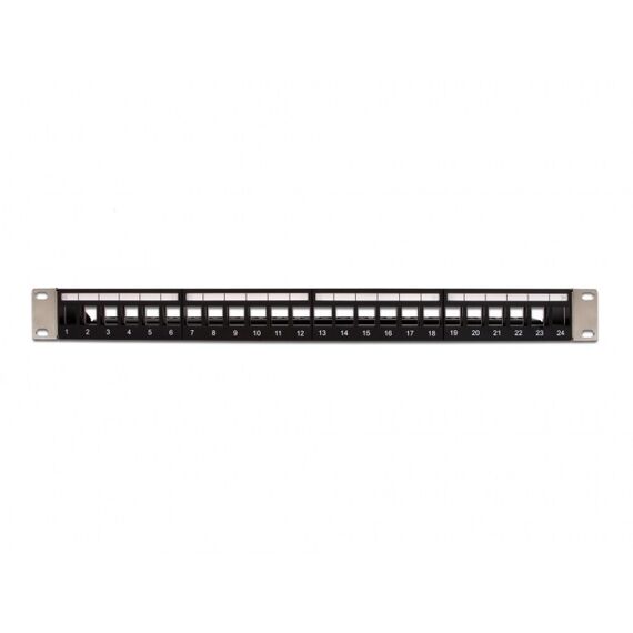 DeLOCK 19″ Keystone Patchpanel 24 Port mit Entlastungsschiene schwarz, 2 image