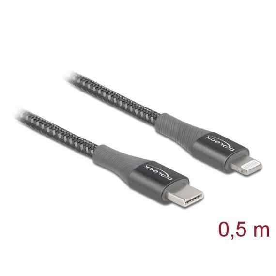 DeLOCK Daten- und Ladekabel USB Type-C zu Lightning für iPhone, iPad und iPod grau 0,5 m MFi