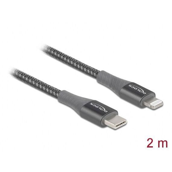 DeLOCK Daten- und Ladekabel USB Type-C zu Lightning für iPhone, iPad und iPod grau 2 m MFi