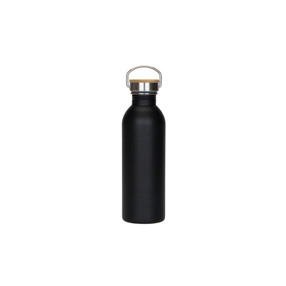 KOOR Flasche Nero Lengo, 1 Liter Schwarz,StainlessSteel,einwandig,Holzdeckel