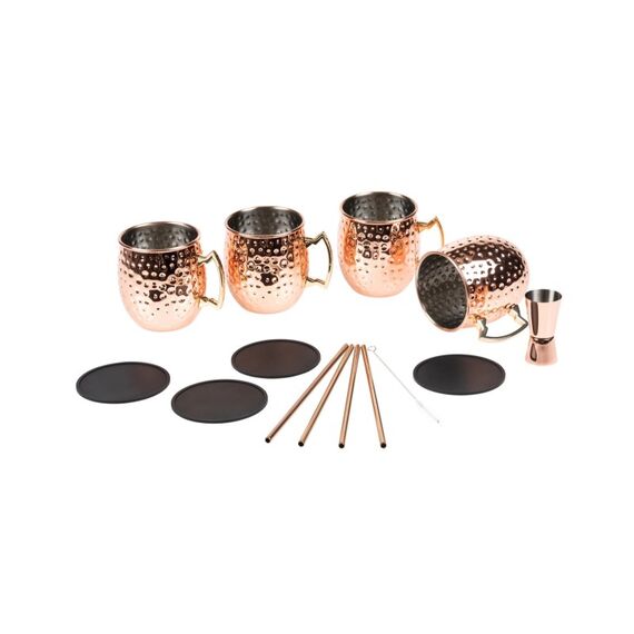 COCON Cocktailbecher Moscow Mule 500ml 4er Set inkl. Zubehör, Edelstahl/Kupfer