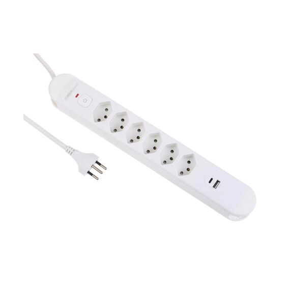 Furber. F.power Steckdosenleiste Tuttovario 6xT13 6xT13 USB-A USB-C, 10A, mit Magnet, weiss