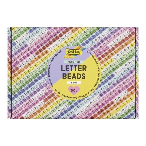 Folia Buchstabenperlen, eckig Jumbo Mix 5mm, 500g, farbig sortiert