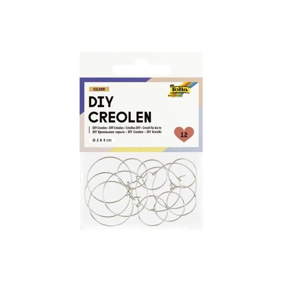 Folia DIY Creolen, 12 Stück 2cm und 3cm, silber
