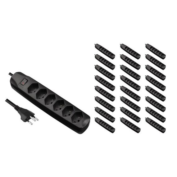 Furber. F.power Steckdosenleiste 6xT13 KIT25 230V, H05VV-F 3G1.00, MS, schwarz (5/25)