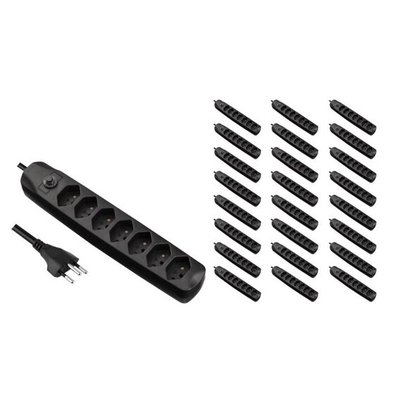 Furber. F.power Steckdosenleiste 7xT13 KIT25 230V, H05VV-F 3G1.00, OS, schwarz (5/25)