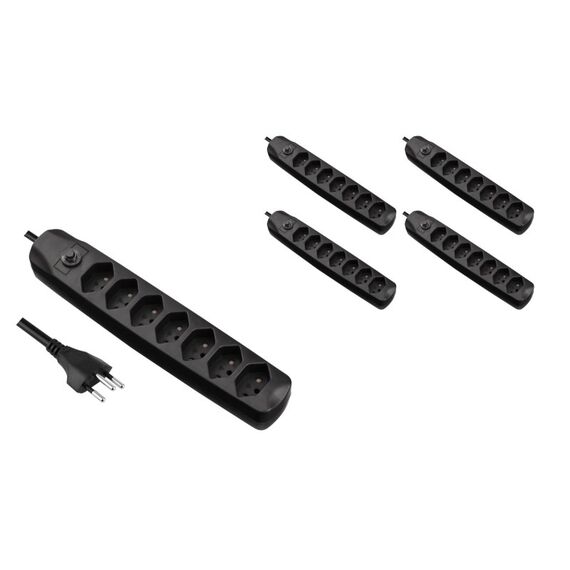 Furber. F.power Steckdosenleiste 7xT13 KIT5 230V, H05VV-F 3G1.00, OS, schwarz (5/25)