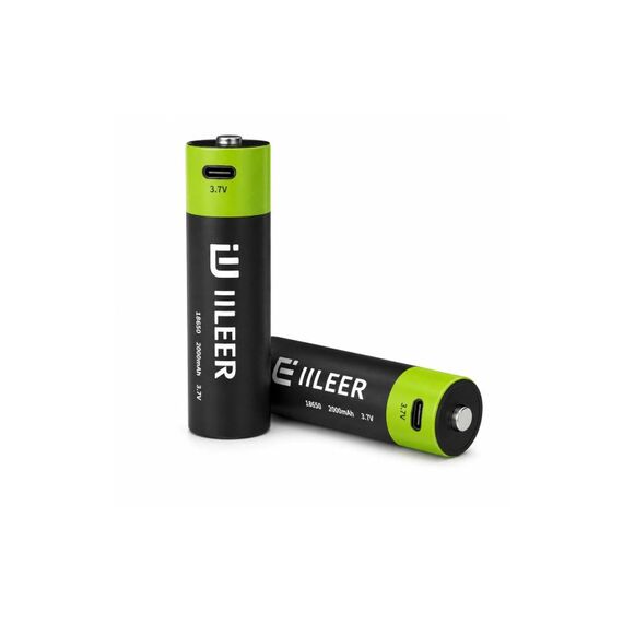 IILEER 18650 Lithium Akkus 2000mAh 2 Stück Wiederauflaudbar Akkubatterie 3.7V USB-C