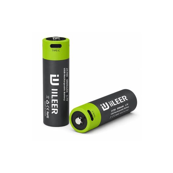 IILEER 21700 Lithium Akkus 5000mAh 2 Stück Wiederauflaudbar Akkubatterie 3.7V USB-C