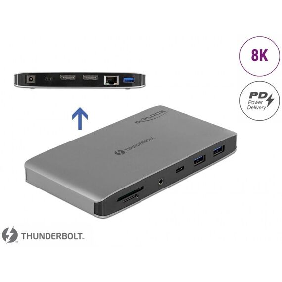 DeLOCK Thunderbolt 3 Dockingstation 8K - Dual DisplayPort / USB / LAN / SD / Audio / PD 3.0