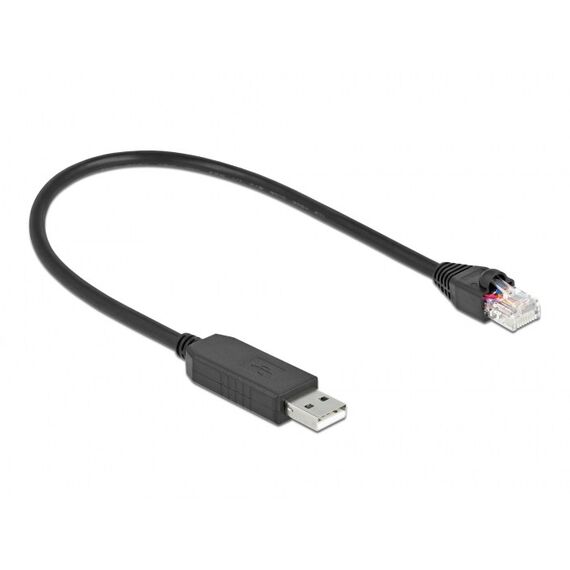 DeLOCK Serielles Anschlusskabel mit FTDI Chipsatz, USB 2.0 Typ-A Stecker zu RS-232 RJ45 Stecker 25 cm schwarz