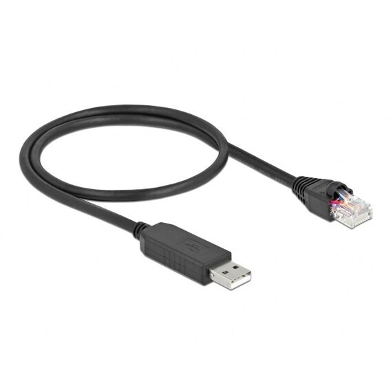 DeLOCK Serielles Anschlusskabel mit FTDI Chipsatz, USB 2.0 Typ-A Stecker zu RS-232 RJ45 Stecker 50 cm schwarz