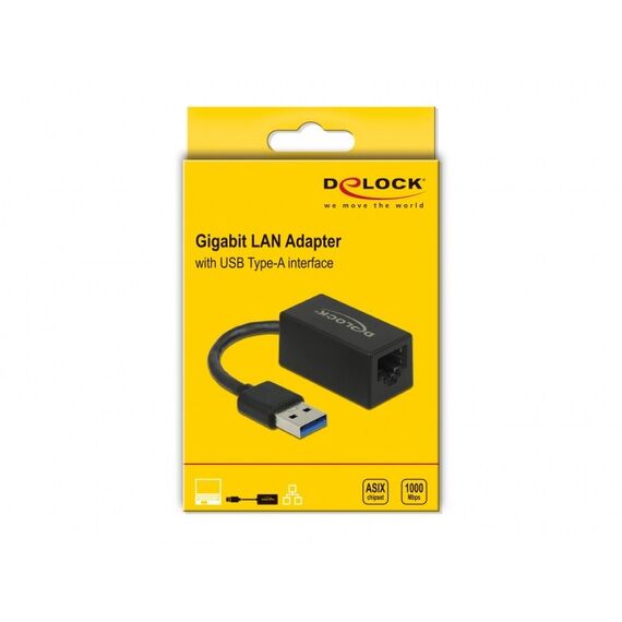 DeLOCK Adapter SuperSpeed USB (USB 3.2 Gen 1) mit USB Typ-A Stecker > Gigabit LAN 10/100/1000 Mbps kompakt schwarz