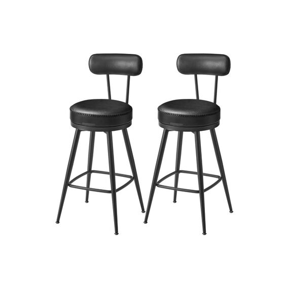 Vasagle Barhocker, 2er Set, Schwarz 54x54x90.5 cm, Kunstleder, Stahl, Sperrholz