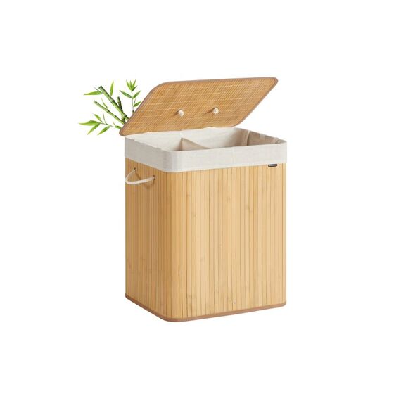 Songmics Wäschekorb Bambus, Natur 50x410x61 cm, Bambus, Stahl, MDF, etc.