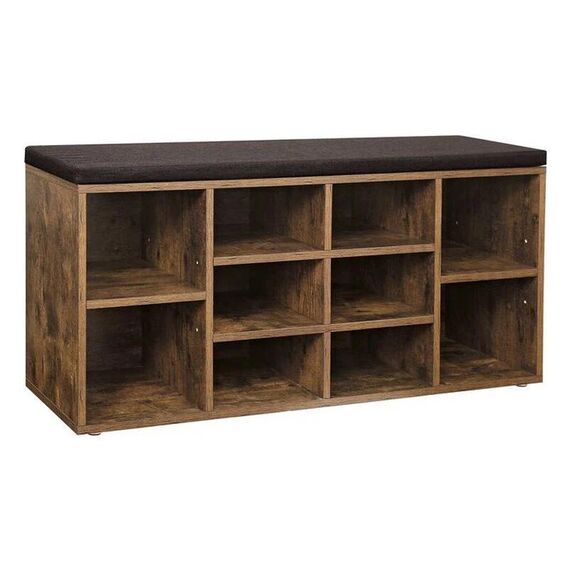 Songmics Schuschrank mit Polster, Braun Holz, 104x30x48 cm