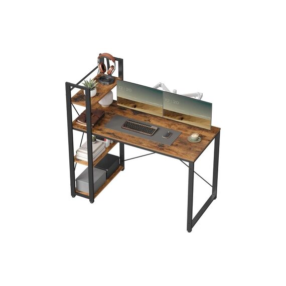 Vasagle Bürotisch braun-schwarz mit Platte 120x60cm, 2 Regalfächer