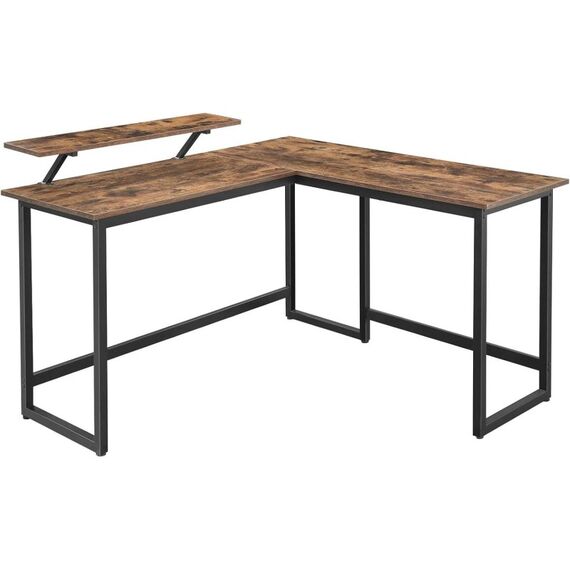 Vasagle Bürotisch braun-schwarz Ecktisch 140x130cm, Aufsatz