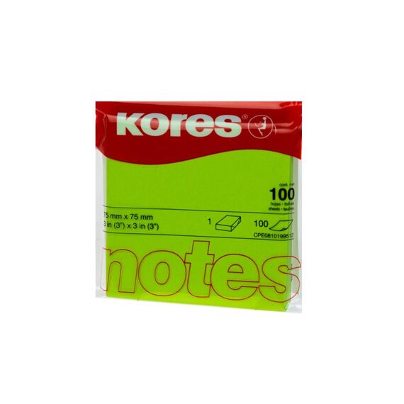 Kores Haftnotizen Neon Grün 1 Block, 100 Blatt, 75 x 75 mm