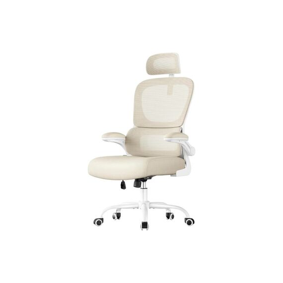 Songmics Bürostuhl sand beige mit Armlehnen, mit Fusskreuz, bis 120kg