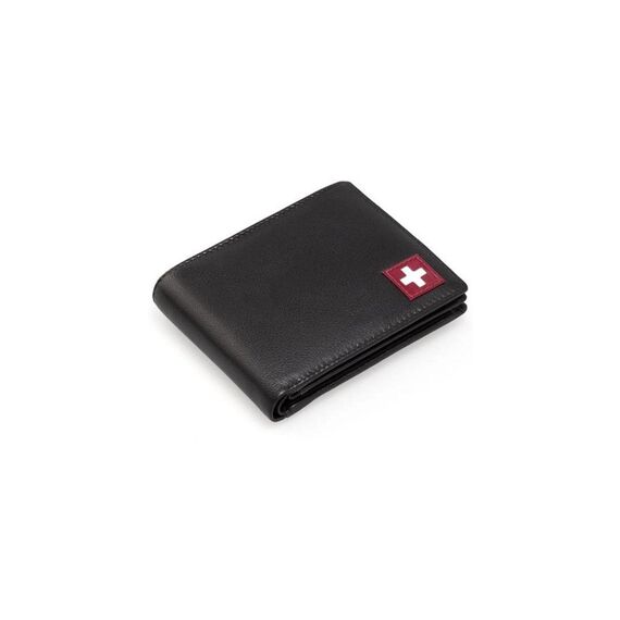 CN Portemonnaie RFID Schweizerkreuz Aus Leder, Schwarz