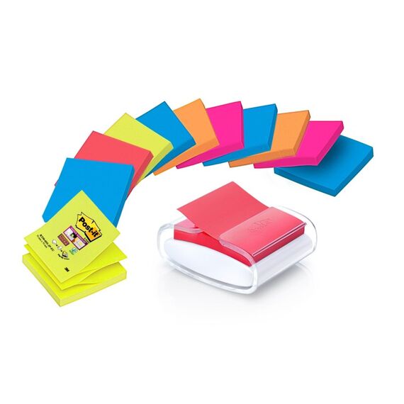Post-It 3M Z-Notes Spender weiss/transparent 76x76mm, inkl. 12 Blöcke fabrig