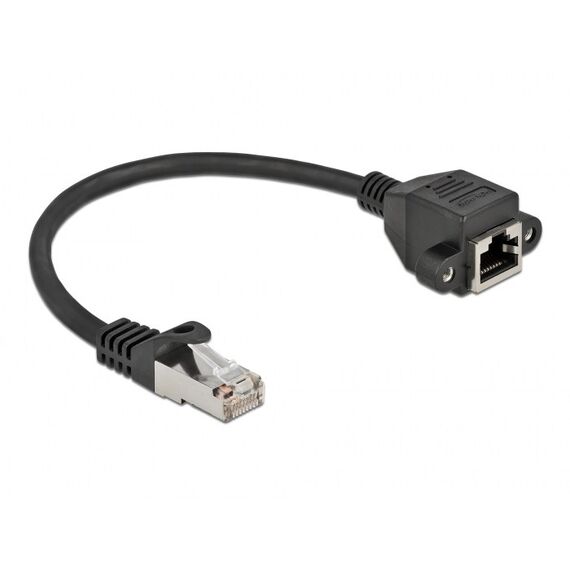 DeLOCK Netzwerk Verlängerungskabel S/FTP RJ45 Stecker zu RJ45 Buchse Cat.6A 25 cm schwarz, Länge: 0,25 m