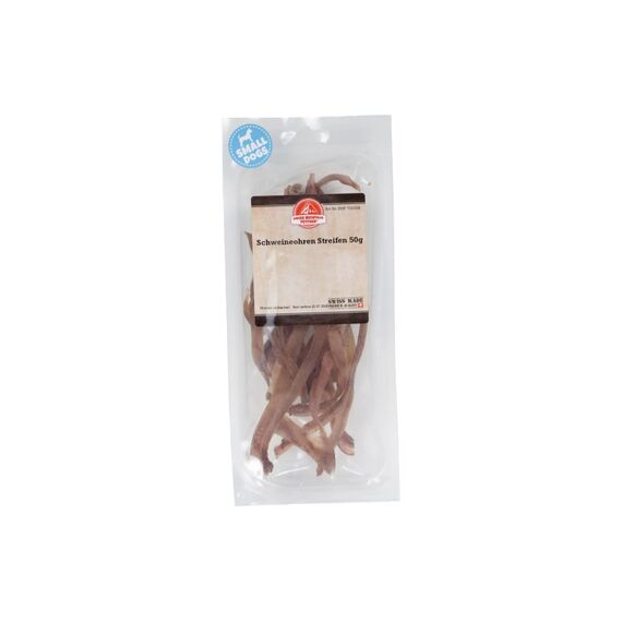 Swiss Mountain Petfood Swiss Mountain Schweineohren Streifen 50g, Mini Linie Hunesnacks