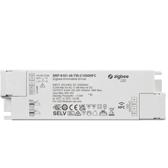 Sunricher SR Zigbee 3.0 NFC Konverter Tunable White 36W, CC 350-1050mA