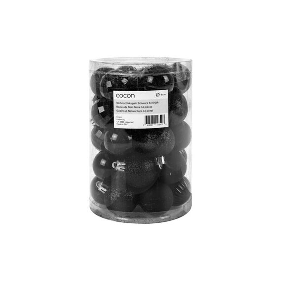 COCON, Weihnachtskugel 34 Stück, Schwarz Kunststoff, D: 4cm