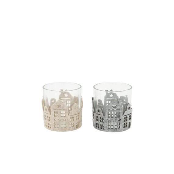 CHALET Teelichthalter Bielefeld 2er Set 7.3x0x8cm grau/creme