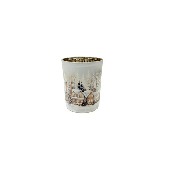 CHALET Windlicht Wintertraum M 10x10x12.5cm weiss