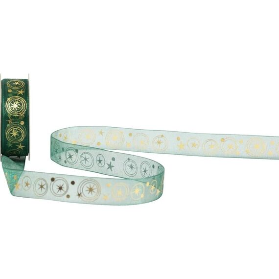 Spyk Geschenkband Enif dunkelgrün-gold, B: 15 mm, L: 4 m