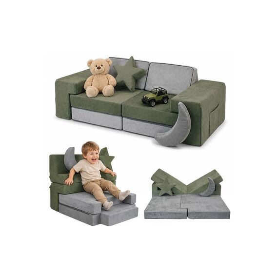 Relaxdays Kinder Spielsofa modular 10-teilig, Grün/Grau